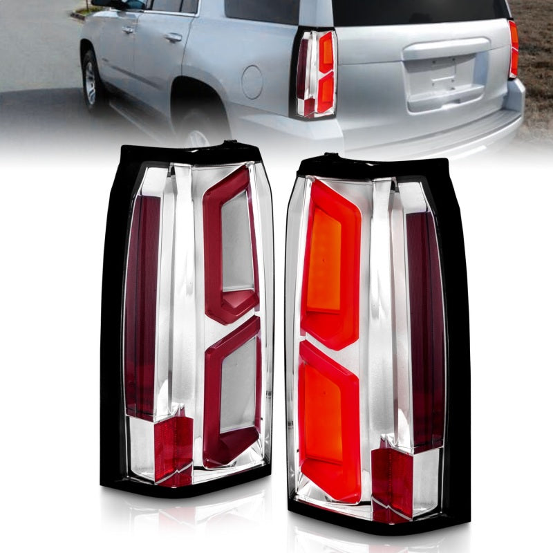 ANZO 2015-2020 Chevrolet Tahoe LED Tail Lights w/ Light Bar Chrome Housing Clear Lens-Tail Lights-Deviate Dezigns (DV8DZ9)