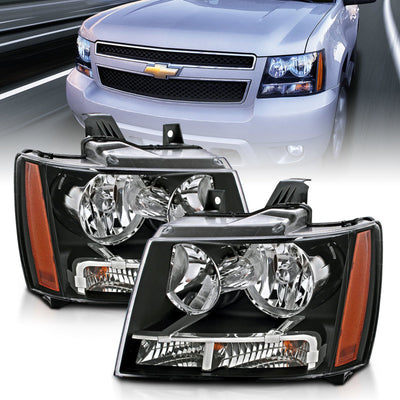 ANZO 2007-2014 Chevrolet Tahoe/Suburban Crystal Headlights Black-Headlights-Deviate Dezigns (DV8DZ9)