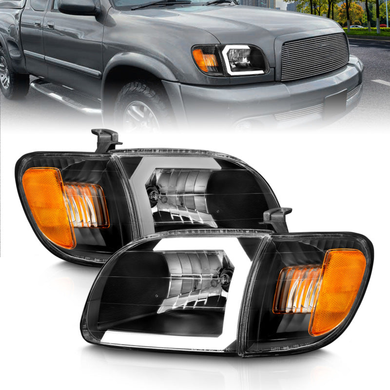 ANZO 00-04 Toyota Tundra (Fits Reg/Acc Cab Only) Crystal Headlights w/Light Bar Black w/Corner Light-Headlights-Deviate Dezigns (DV8DZ9)