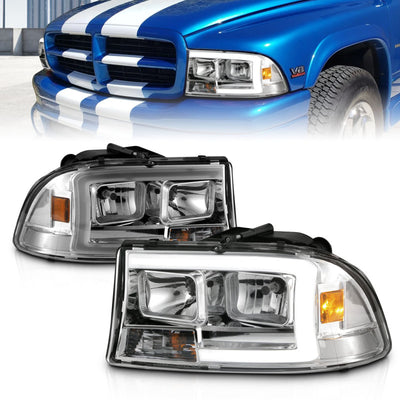 ANZO 97-04 Dodge Dakota/Durango Crystal headlight Set w/ Light Bar Chrome Housing-Headlights-Deviate Dezigns (DV8DZ9)