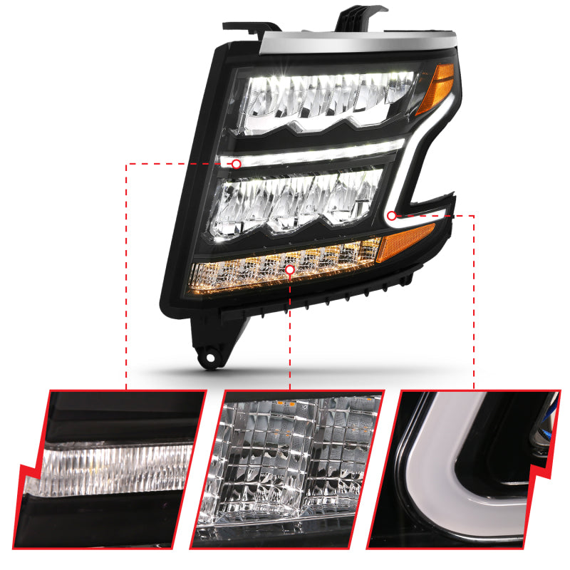 ANZO 15-20 Chevy Tahoe/Suburban LED Light Bar Style Headlights Black w/Sequential w/DRL w/Amber-Headlights-Deviate Dezigns (DV8DZ9)