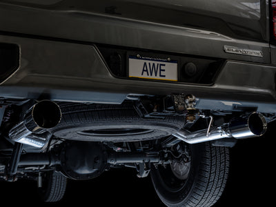 AWE Tuning 4th Gen GM 1500 5.3L 0FG Catback Split Rear Exit (Flat Bumper) - Dual Diamond Tips-Catback-Deviate Dezigns (DV8DZ9)