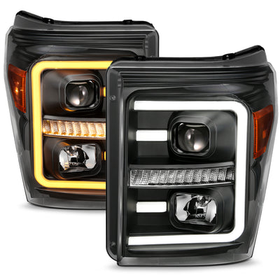 ANZO 2011-2016 Ford F250 Projector Headlights w/ Plank Style Switchback Black w/ Amber-Headlights-Deviate Dezigns (DV8DZ9)