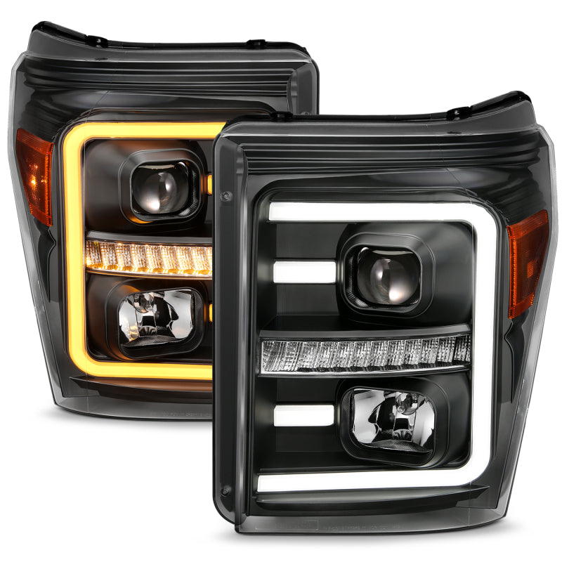 ANZO 2011-2016 Ford F250 Projector Headlights w/ Plank Style Switchback Black w/ Amber-Headlights-Deviate Dezigns (DV8DZ9)