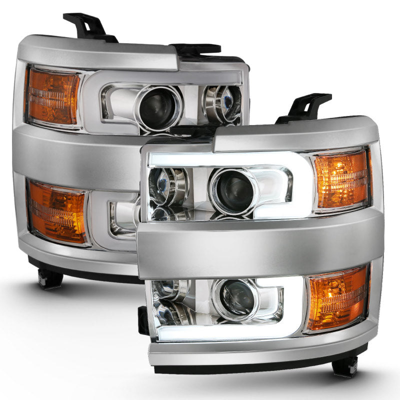 ANZO 2015-2016 Chevrolet Silverado Projector Headlights w/ Plank Style Design Chrome w/ Amber-Headlights-Deviate Dezigns (DV8DZ9)