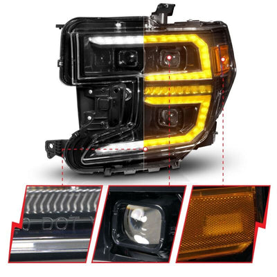 Anzo 19-21 GMC Sierra 1500 LED Projector Headlight w/Switchback+Sequential - Black-Headlights-Deviate Dezigns (DV8DZ9)