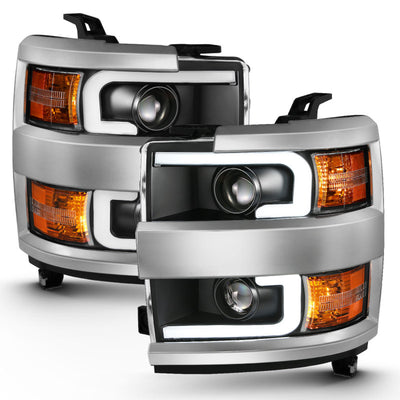 ANZO 2015-2016 Chevrolet Silverado Projector Headlights w/ Plank Style Design Black w/ Amber-Headlights-Deviate Dezigns (DV8DZ9)