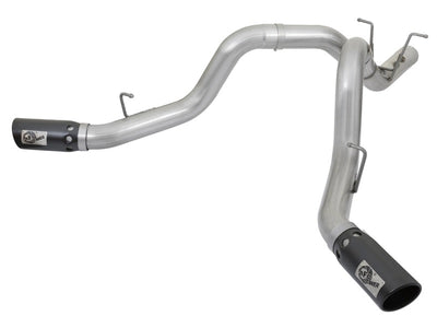 aFe ATLAS 4in DPF-Back Alum Steel Exhaust System w/Dual Exit Black Tip 2017 GM Duramax 6.6L (td)-DPF Back-Deviate Dezigns (DV8DZ9)