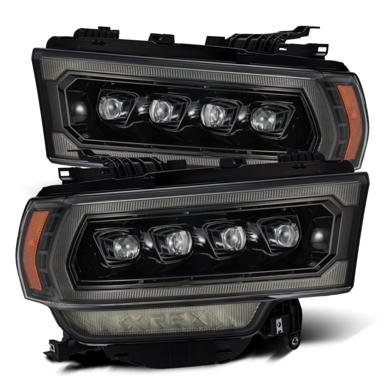 AlphaRex 19-21 Ram 2500 NOVA LED Proj Headlights Plank Style Alpha Blk w/Activ Light/Seq Signal/DRL-Headlights-Deviate Dezigns (DV8DZ9)