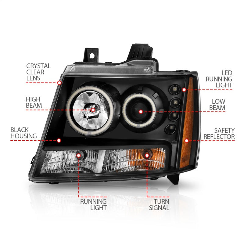 ANZO 2007-2013 Chevrolet Avalanche Projector Headlights w/ Halo Black (CCFL)-Headlights-Deviate Dezigns (DV8DZ9)