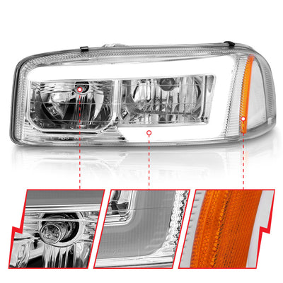 Anzo 99-17 GMC Sierra/Denali Headlights Chrome Amber (w/C Light Bars)-Headlights-Deviate Dezigns (DV8DZ9)