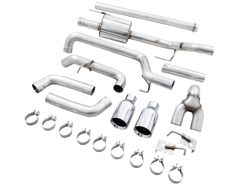 AWE 0FG 21+ Ford F150 Dual Split Rear Exhaust - 5in Chrome Silver Tips-Catback-Deviate Dezigns (DV8DZ9)