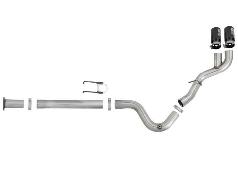 aFe Rebel XD 4in SS DPF-Back Exhaust 17-18 FOrd Diesel Trucks V8-6.7L (td) w/ Dual Black Tips-DPF Back-Deviate Dezigns (DV8DZ9)