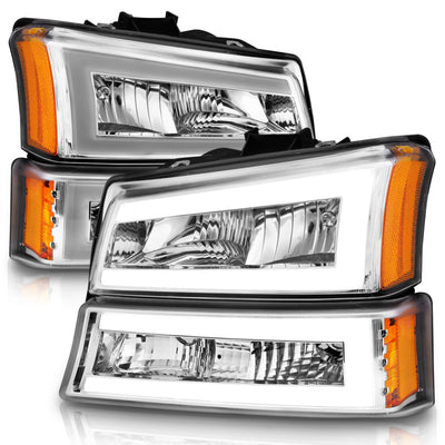 ANZO 2003-2006 Chevrolet Silverado 1500 Crystal Headlights w/ Light Bar Chrome Housing-Headlights-Deviate Dezigns (DV8DZ9)