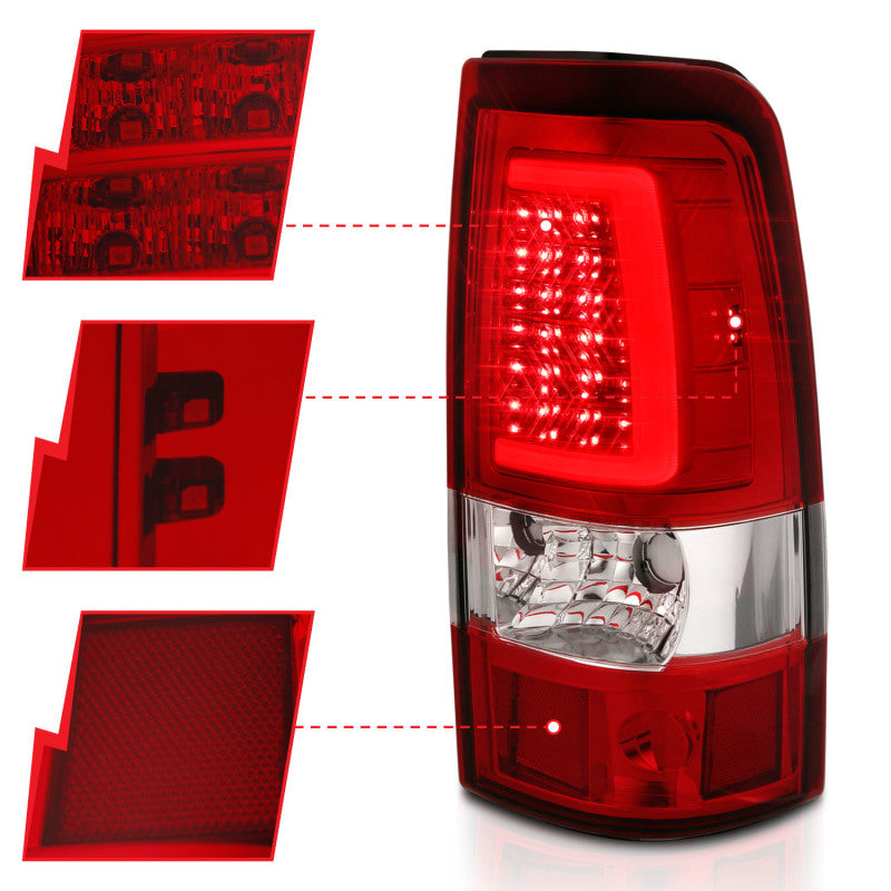 ANZO 2003-2006 Chevy Silverado 1500 LED Taillights Plank Style Chrome With Red/Clear Lens-Tail Lights-Deviate Dezigns (DV8DZ9)