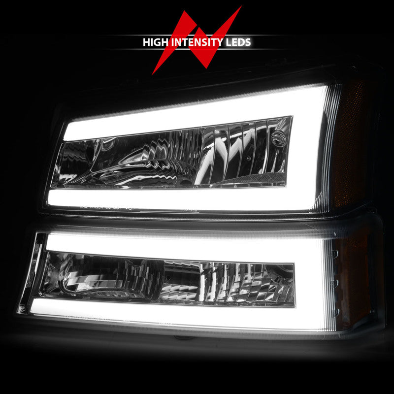 ANZO 2003-2006 Chevrolet Silverado 1500 Crystal Headlights w/ Light Bar Chrome Housing-Headlights-Deviate Dezigns (DV8DZ9)