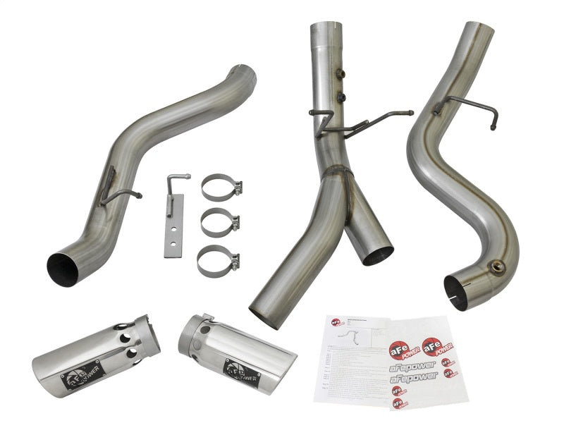 aFe Large Bore-HD 4in 409-SS DPF-Back Exhaust w/Dual Polished Tips 2017 GM Duramax V8-6.6L (td) L5P-DPF Back-Deviate Dezigns (DV8DZ9)