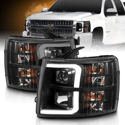 ANZO 07-13 Chevrolet Silverado 3500 Projector Headlights - Black Amber-Headlights-Deviate Dezigns (DV8DZ9)