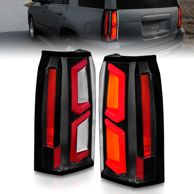 ANZO 2015-2020 Chevrolet Tahoe LED Tail Lights w/ Light Bar Black Housing Clear Lens-Tail Lights-Deviate Dezigns (DV8DZ9)