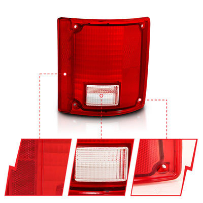 ANZO 1978-1991 Chevy Blazer Taillight Red/Clear Lens w/o Chrome Trim Fleetside (OE Replacement)-Tail Lights-Deviate Dezigns (DV8DZ9)