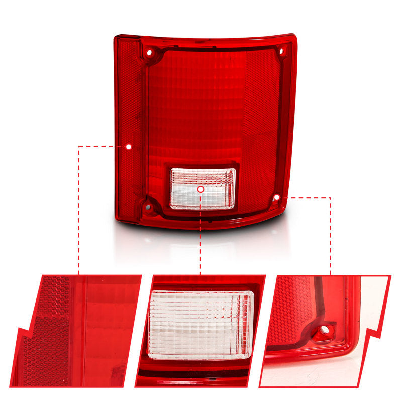 ANZO 1978-1991 Chevy Blazer Taillight Red/Clear Lens w/o Chrome Trim Fleetside (OE Replacement)-Tail Lights-Deviate Dezigns (DV8DZ9)