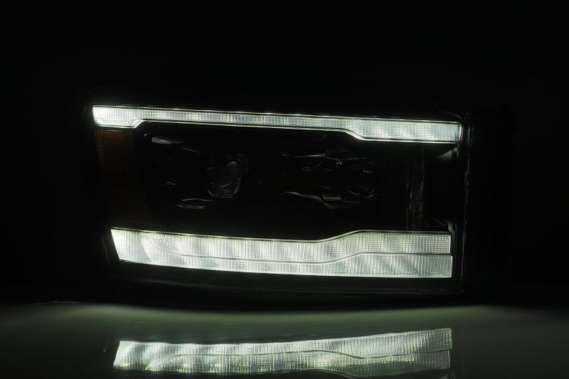 AlphaRex 06-08 Dodge Ram 1500HD LUXX LED Projector Headlights Plank Style Alpha Blk w/Seq Signal/DRL-Headlights-Deviate Dezigns (DV8DZ9)