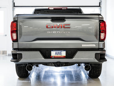 AWE Tuning 4th Gen GM 1500 5.3L 0FG Catback Split Rear Exit (Flat Bumper) - Quad Chrome Tips-Catback-Deviate Dezigns (DV8DZ9)