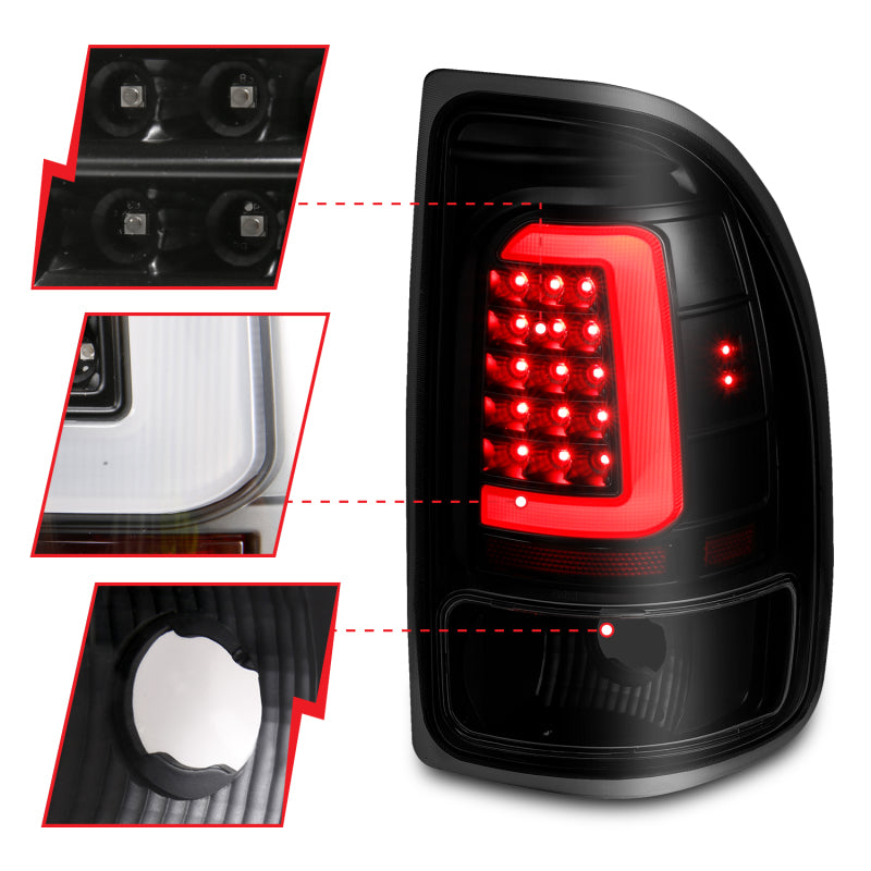 ANZO 1997-2004 Dodge Dakota LED Taillights Black Housing Smoke Lens Pair-Tail Lights-Deviate Dezigns (DV8DZ9)