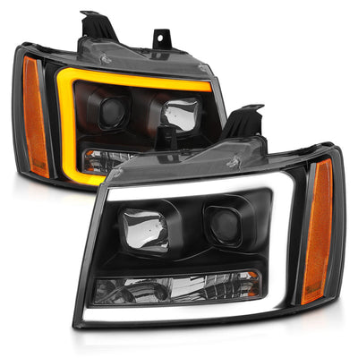 ANZO 07-14 Chevy Tahoe Projector Headlights w/ Plank Style Design Black w/ Amber-Headlights-Deviate Dezigns (DV8DZ9)