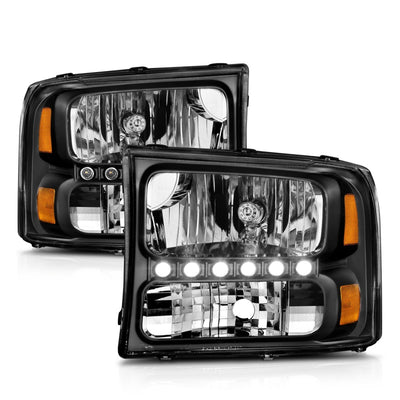 ANZO 2000-2004 Ford Excursion Crystal Headlights Black w/ LED 1pc-Headlights-Deviate Dezigns (DV8DZ9)