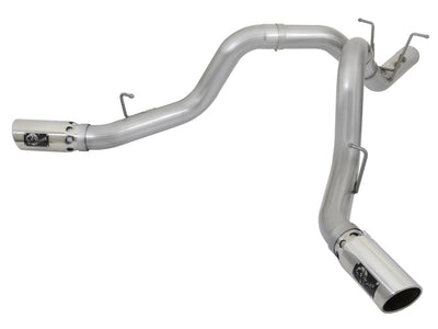 aFe ATLAS 4in DPF-Back Alum Steel Exhaust System w/Dual Exit Polished Tip 2017 GM Duramax 6.6L (td)-DPF Back-Deviate Dezigns (DV8DZ9)