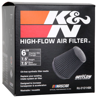 K&N Universal Rubber Filter Round Tapered 6in Flange ID x 7.5in Base OD x 5.25in Top OD x 8in Height-Air Filters - Universal Fit-Deviate Dezigns (DV8DZ9)