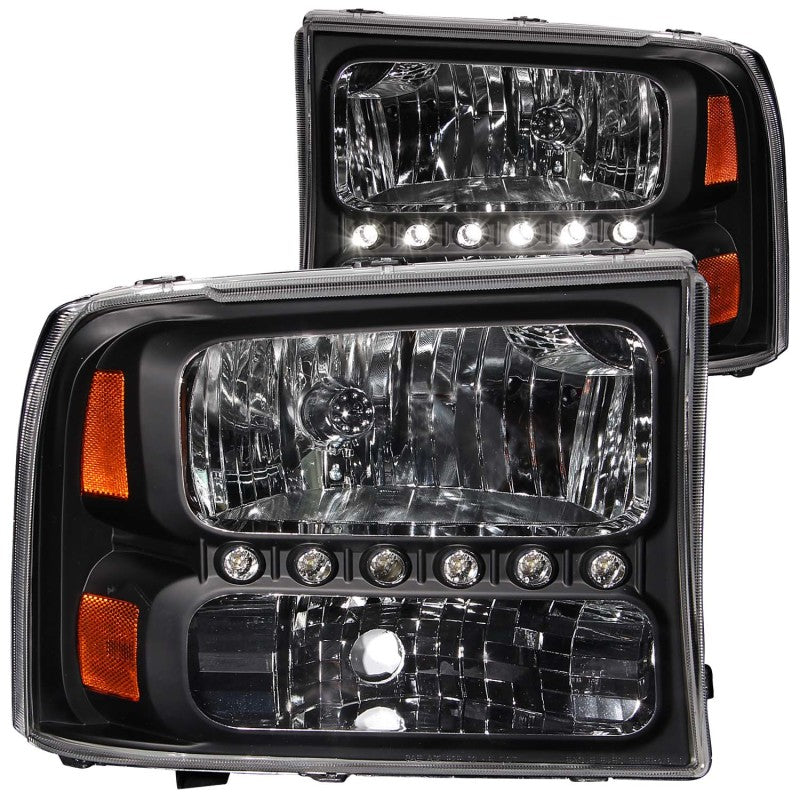 ANZO 2000-2004 Ford Excursion Crystal Headlights Black w/ LED 1pc-Headlights-Deviate Dezigns (DV8DZ9)