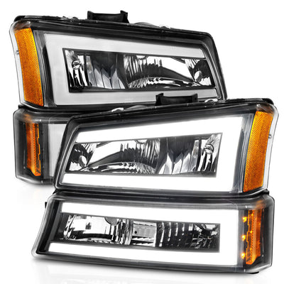 ANZO 2003-2006 Chevrolet Silverado 1500 Crystal Headlights w/ Light Bar Black Housing-Headlights-Deviate Dezigns (DV8DZ9)