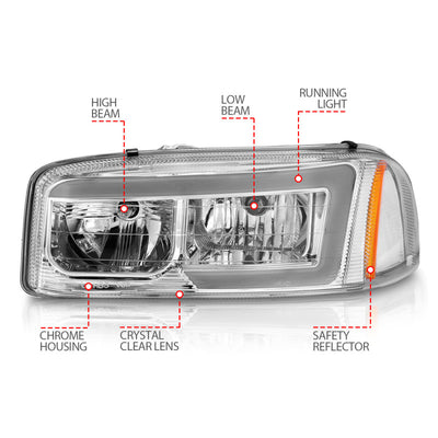 Anzo 99-17 GMC Sierra/Denali Headlights Chrome Amber (w/C Light Bars)-Headlights-Deviate Dezigns (DV8DZ9)