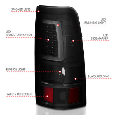 ANZO 2003-2006 Chevy Silverado 1500 LED Taillights Plank Style Black w/Smoke Lens-Tail Lights-Deviate Dezigns (DV8DZ9)