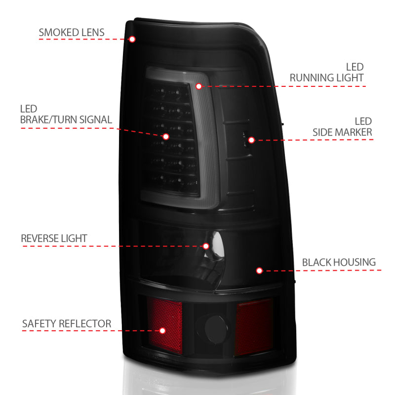 ANZO 2003-2006 Chevy Silverado 1500 LED Taillights Plank Style Black w/Smoke Lens-Tail Lights-Deviate Dezigns (DV8DZ9)