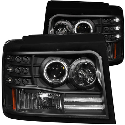 ANZO 1992-1996 Ford F-150 Projector Headlights w/ Halo Black w/ Side Markers and Parking Lights-Headlights-Deviate Dezigns (DV8DZ9)