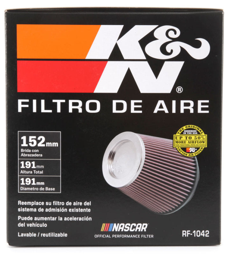 K&N Round Tapered Universal Air Filter 6in Flange ID x 7.5in Base OD x 5in Top OD x 6.5in Height-Air Filters - Universal Fit-Deviate Dezigns (DV8DZ9)