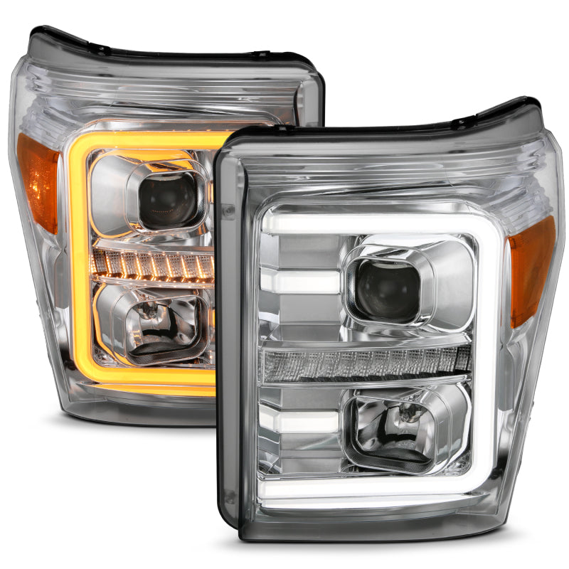 ANZO 11-16 Ford F-250/F-350/F-450 Projector Headlights w/ Plank Style Switchback Chrome w/Amber-Headlights-Deviate Dezigns (DV8DZ9)