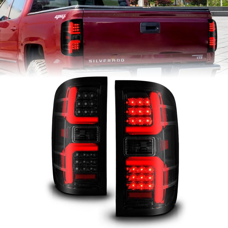 ANZO 15-19 Chevrolet Silverado 2500 HD/3500 HD LED Taillight w/ Sequential Black Housing/Smoke Lens-Tail Lights-Deviate Dezigns (DV8DZ9)