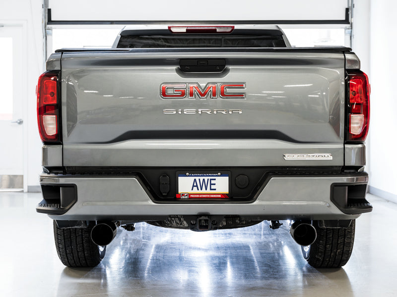 AWE Tuning 4th Gen GM 1500 5.3L 0FG Catback Split Rear Exit (Flat Bumper) - Dual Diamond Tips-Catback-Deviate Dezigns (DV8DZ9)