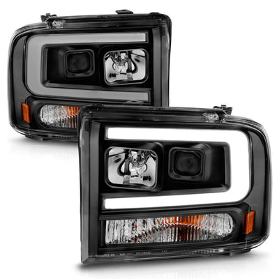 ANZO 99-04 Ford F250/F350/F450/Excursion (excl 99) Projector Headlights - w/ Light Bar Black Housing-Headlights-Deviate Dezigns (DV8DZ9)