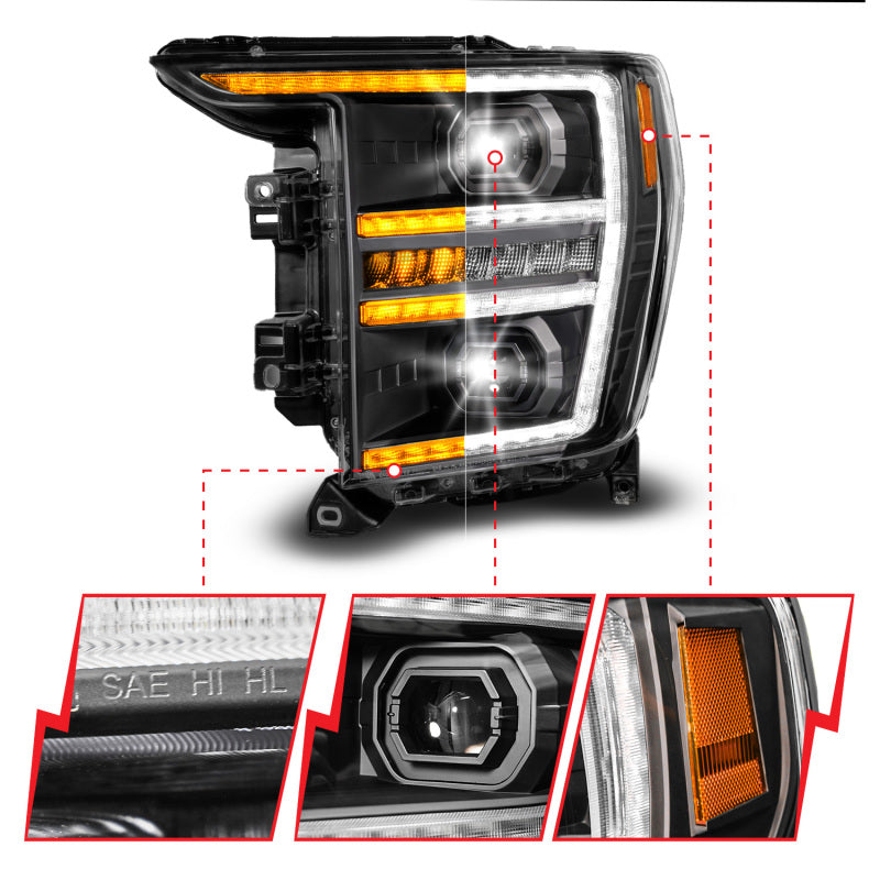 Anzo 21-23 Ford F150 LED Projector Headlight w/Switchback+Sequential - Black (Driver Side Only)-Headlights-Deviate Dezigns (DV8DZ9)