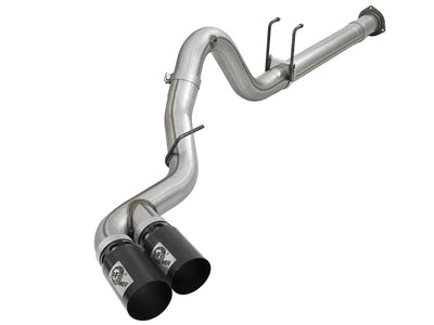 aFe Rebel XD 4in SS DPF-Back Exhaust 17-18 FOrd Diesel Trucks V8-6.7L (td) w/ Dual Black Tips-DPF Back-Deviate Dezigns (DV8DZ9)