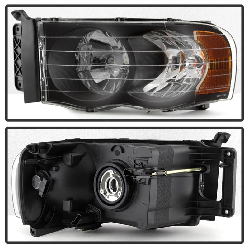 Xtune Dodge Ram 1500 02-05 Amber Crystal Headlights Black HD-JH-DR02-AM-BK-Headlights-Deviate Dezigns (DV8DZ9)