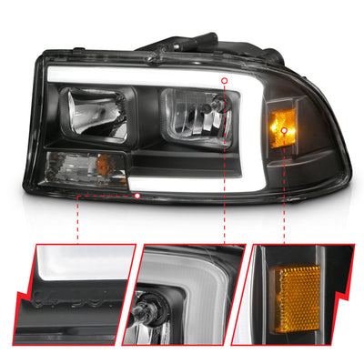 ANZO 97-04 Dodge Dakota/Durango Crystal headlight Set w/ Light Bar Black Housing-Headlights-Deviate Dezigns (DV8DZ9)