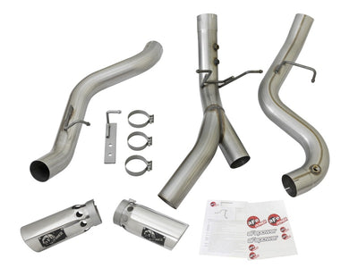 aFe ATLAS 4in DPF-Back Alum Steel Exhaust System w/Dual Exit Polished Tip 2017 GM Duramax 6.6L (td)-DPF Back-Deviate Dezigns (DV8DZ9)