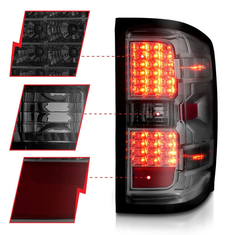 ANZO 15-19 Chevy Silverado 2500HD/3500HD (Halgn Only) LED Tail Lights w/Smoke Light Bar & Clear Lens-Tail Lights-Deviate Dezigns (DV8DZ9)