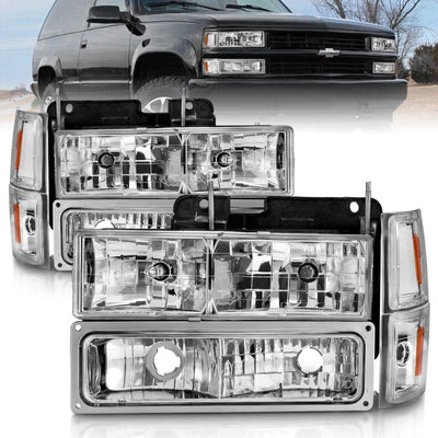 ANZO 88-98 Chevrolet C1500 Crystal Headlights Chrome w/ Signal and Side Marker Lights-Headlights-Deviate Dezigns (DV8DZ9)